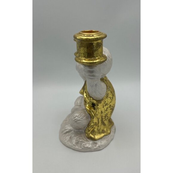 Monkey Candle Holder White Gold Vest Statue Ceramic Chinoiserie Grandmillennial - Picture 5 of 8